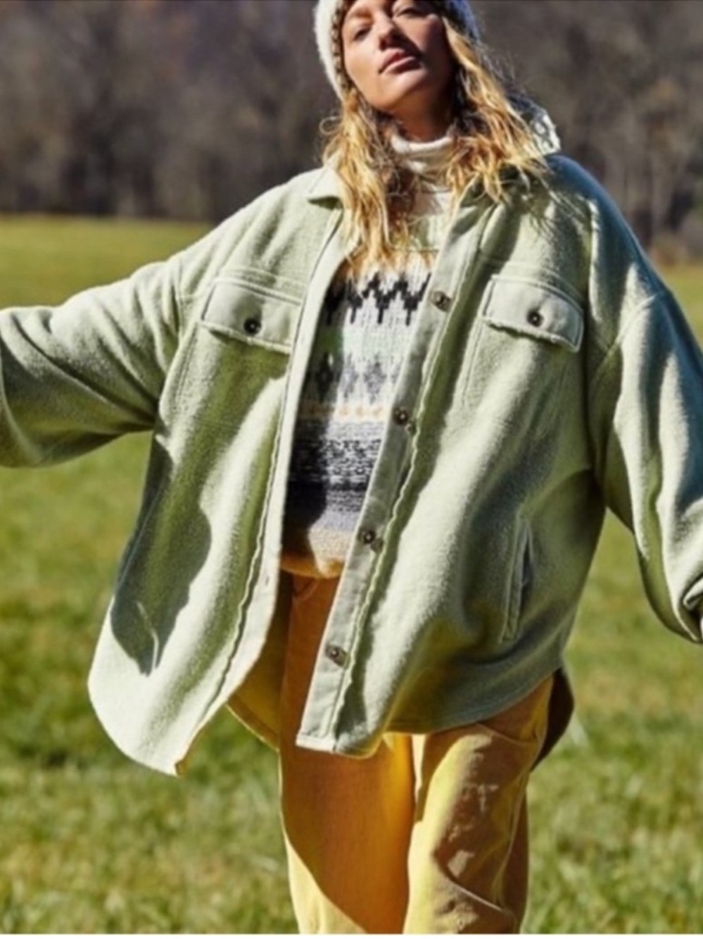 FREE PEOPLE Ruby NEW Oversized Shirt Jacket Shacket Jaded Green NEW Size L